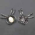 Vintage silver spider brooch with iridescent shell stone and safety pin back view - White Shell