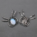 Vintage silver spider brooch with oval white opal stone showing front and back - Opal (Synthetic)