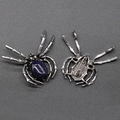 Vintage silver spider brooch with oval blue shimmering gemstone and safety pin back - Synthetic Blue Sandstone