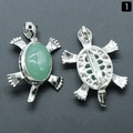 Broche de tortuga plateado con gema de cristal verde, vistas frontal y trasera - Estilo Tortuga / Aventurina Verde Tortuga