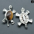 Broche de tortuga plateado con ojo de tigre, detalles de la parte frontal y trasera - Estilo Tortuga / Ojo de Tigre Tortuga