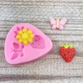 Silikonform mit Schmetterling, Erdbeere und Blumen für Kuchen und DIY-Bastelarbeiten - Schmetterling Erdbeere Blume 3-in-1 (QH2406) / Rosa