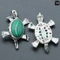 Spilla pendente a tartaruga in argento con malachite verde e spilla posteriore doppia - Stile Tartaruga / Malachite Sintetica Tartaruga