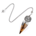 Tiger eye stone pendulum with silver all-seeing eye charm and yoga energy chain - Tiger Eye