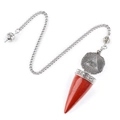 Péndulo de jaspe rojo natural con cadena de plata vintage y símbolo del Ojo de la Providencia - Jaspe Rojo
