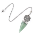Green Aventurine stone pendulum with silver Eye of Providence relief for divination - Green Aventurine
