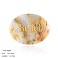 Oval crazy agate palm stone with golden Belief engraving and natural stone patterns - Oval (45mm) / Belief (Crazy Agate)