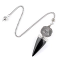 Natural black obsidian pendulum pendant with silver chain and Eye of Providence symbol - Obsidian