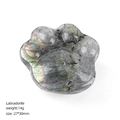 Polished labradorite gemstone in a cat paw shape with vivid blue and orange flash effect - Labradorite