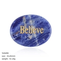 Polished oval Sodalite worry stone with Believe gold engraving and blue natural texture - Oval (45mm) / Believe (Blue Lace Agate)