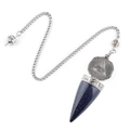 Blue goldstone crystal pendulum with Eye of Providence engraving on silver alloy - Blue Sandstone (Synthetic)