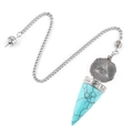 Vintage turquoise cone pendulum with silver Eye of Providence symbol and adjustable chain - Turquoise (Synthetic)