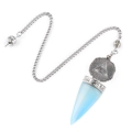 Vintage silver pendulum with All-Seeing Eye symbol and light blue opal cone gemstone - Opalite (Synthetic)