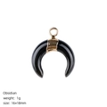 Pendentif demi-lune en obsidienne noire naturelle avec attache dorée pour bijoux - Obsidienne
