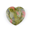 Heart-shaped Unakite worry stone with polished green and pink mineral texture - Unakite Thumb Stone