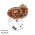 Adjustable silver ammolite fossil ring with polished spiral natural stone 23x27mm - Ammonite Fossil Ring
