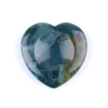 Polished heart-shaped moss agate thumb stone with green natural mineral patterns - India Agate Thumb Stone