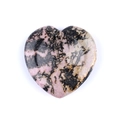Natural heart-shaped rhodonite thumb stone with pink and black marbled mineral texture - Rhodonite Stone