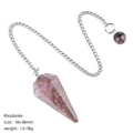 Natural pink Rhodonite hexagonal prism dowsing pendulum with silver metal chain - Rhodonite
