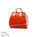 Colgante de mini bolso en Jaspe Rojo natural con asa de metal dorada y acabado pulido - Jaspe Rojo