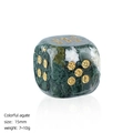 Single 15mm colorful moss agate crystal dice with golden numbers and rounded edges - India Agate