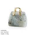 Colgante mini bolso de labradorita con asa de metal dorado para joyería DIY - Labradorita