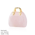 Mini colgante de bolso en cuarzo rosa con asa dorada 25x27mm para collares de bricolaje - Cuarzo rosa