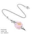Reiki healing Rose Quartz dowsing pendulum with gold Cho Ku Rei symbol and silver chain - Rose Quartz