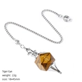 Reiki healing tiger eye crystal pendulum with golden Cho Ku Rei symbol and silver chain - Tiger Eye