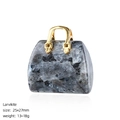 Mini colgante de bolso en cristal larvikita con asa de metal dorado de 25x27mm - Labradorita