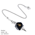 Natural black obsidian crystal pendulum necklace with golden spiral symbol for meditation - Obsidian