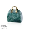 Mini colgante de bolso en ágata verde con asa dorada para collares de bricolaje - Ágata India