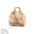 Colgante de mini bolso en ágata natural crazy naranja con asa de metal dorado pulido - Ágata de Encaje Loco