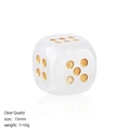 Polished 15mm clear quartz crystal dice with golden engraved dots for tabletop games - White Crystal