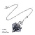 Diamond-shaped snowflake obsidian crystal pendulum with tree of life charm and chain - Snowflake Obsidian