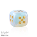 15mm synthetic opal gemstone dice with gold pips and iridescent milky white finish - Opal