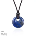 Natural 20mm Lapis Lazuli stone pendant necklace with brown woven cord design - Lapis Lazuli Donut Necklace