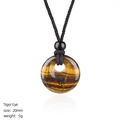 Natural 20mm tiger eye crystal donut pendant with brown woven cord necklace - Tiger Eye Donut Necklace