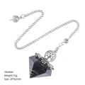 Obsidian crystal pendulum with tree of life charm, 15g weight, 29x42mm size pendant - Obsidian
