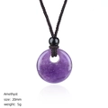 Natural 20mm amethyst crystal donut pendant necklace with brown braided cord - Amethyst Donut Necklace