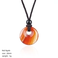 Red Agate Ping An Kou pendant 20mm with natural banding and brown braided necklace - Red Agate Donut Necklace