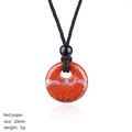 20mm Red Jasper stone donut pendant with natural white veins on a woven cord necklace - Red Jasper Donut Necklace