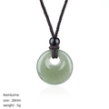 Natural 20mm green aventurine donut pendant necklace with simple brown woven cord - Aventurine Donut Necklace