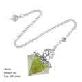 Olivine crystal pendulum with silver tree of life charm and hexagonal resin point - Peridot Crystal