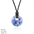 20mm natural blue spot stone donut pendant with brown braided cord and black bead necklace - Blue Spot Jasper Donut Necklace