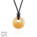20mm yellow natural stone donut pendant necklace with dark brown braided rope - Yellow Stone Donut Necklace