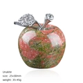 Handcrafted Unakite stone apple ornament with decorative silver leaf and crystal stem - Unakite Apple