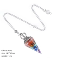 Conical crystal pendulum with multi-colored stones and silver crown for yoga meditation - Rainbow Stone