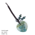 Porte-clés en agate verte et crème en forme de cœur avec cordon tressé et perles, taille 30mm - Agate d'Inde