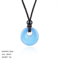 20mm synthetic opal donut pendant with a dark brown braided cord and black bead accent - Synthetic Opal Donut Necklace